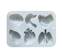 Molde de silicona para órganos - Forma de órgano en forma de corazón, cerebro, estómago, hígado, intestinos, pulmones, fondant - 6 huecos, molde para fondant de chocolate para Halloween, decoración de