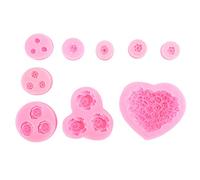 Molde de silicona para pasteles en forma de corazón y rosa, 9 piezas, juego de moldes para hornear chocolate y pasteles DIY, accesorios de horneado de silicona de grado alimenticio