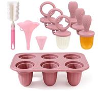Molde de silicona para polos de hielo para bebé, 6 piezas de 17 ml, mini comedero para chupete de dentición, kit de moldes para paletas sin BPA para manos pequeñas, un embudo rosa y cepillo, apto para