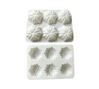 Molde de silicona para postres de 6 cavidades, bandeja con patrón de calabaza de pétalos, soporte flexible para desmoldar, detalles estriados, horneado de golosinas de otoño, jabón, vela, uso de molde