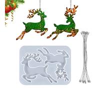 Molde de Silicona para Resina Navidad, Moldes Silicona Navidad en Forma de Alce Colgante de Resina de Navidad con 10 Ataduras de Alambre de Plata para la Decoración del Arbol de Navidad Llavero Regalo