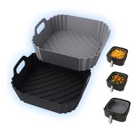 Molde de silicona Premium para Airfryer Cosori Cecotec Freidora De Aire. Complementos sin BPA resistente a 230º/-40º. Fácil Limpieza, con asas y base antigrasa. 22cm tamaño estándar Set 2 piezas