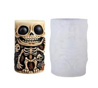 Molde de vela cilíndrico de calavera reutilizable flexible Siliconas resistentes calor para proyectos de artesanía de jabón y fabricación de regalos Molde de vela de calavera de silicona