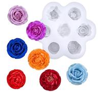 Molde de velas de flores para hacer velas, molde de chocolate con 7 cavidades, diseño de peonía rosa, velas de flores 3D, jabón, cera de silicona, moldes de cera para decoración de pasteles de mousse