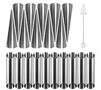 Molde Flores Fritas,Molde Cono Metal,21 Piezas Molde de Canto de Crema,Molde de Repostería de Tubo y Cono Acero Inoxidable Molde con Cepillo Limpiador para Panqueques,Crema,Molde de Croissant DIY