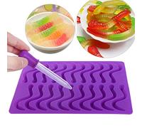 Molde Gomoso 20 Compartimentos Gusanos Gusanos Lombriz de Tierra Pequeña Serpiente Molde de Silicona para Dulces de Chocolate Pastel Gomoso con Gotero Púrpura