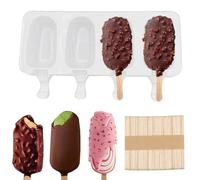 Molde Helado Silicona,Molde Helado Con 50 Palos Madera,Moldes Paletas Chocolate,Molde Barra Helado,para Helados DIY Niños, para Chocolate Postre congelado