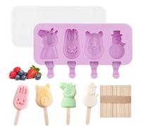 Molde Helados, Molde Helado Silicona 4 Cavidades Con 50 Palos Madera, Juego de Moldes para Polos con Tapas, DIY Popsicle Mold, Sin BPA, Moldes Paletas para Postre, Chocolate, Bricolaje
