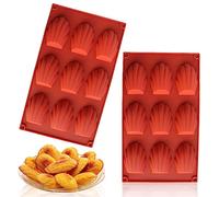 Molde Madeleine, 2pcs Moldes para Hornear Madeleine, 9 Cavidades,Reutilizable,Fácil de Usar, Molde para Hornear Madeleine Adecuado para Magdalena,Chocolate,Mousse,Pudín, Yogur (Rojo Ladrillo)