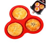 Molde Multiusos de Silicona para Airfryer y Microondas - 3 Cavidades para Cupcakes, Muffins, Huevos Redondos & Ramequins - Ideal para Cocinar Hamburguesas Pequeñas, Tortitas, Pudines y Sándwich