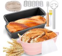 Molde Pan 29x13x6cm,Banetones para Pan,Moldes Reposteria Rectangular,Molde Bizcocho Horno,Cesta Fermentacion,Juego con Cepillo,Tela de Lino,Raspador de Masa,8 Piezas
