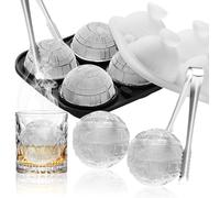 Molde para cubitos de hielo de silicona, forma de estrella de la muerte, 4 XXL, forma de bola de hielo grande de 6 cm, molde redondo con tapa, reutilizable para bebidas, hielo, whisky y cócteles