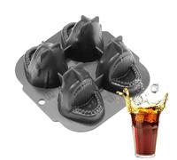 Molde para cubitos de hielo de tiburón - Herramienta 3D de 4 cavidades de silicona para bebidas frías - Fabricante de cubitos de hielo para el hogar - Para la familia, fiesta, cóctel whisky camarero