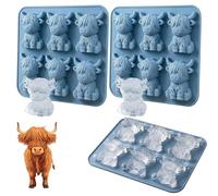 Molde Para Cubitos De Hielo Mini Highland Cow, 2Piezas Bandeja De Moldes De Silicona Para Cubitos De Hielo 3D Highland Cow, Bandeja Para C ubitos De H ielo Con 6 Cavidades Con Simpáticos Animales