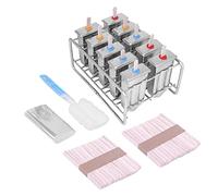 Molde para helado, 10 moldes, paleta de paleta de acero inoxidable, soporte para palitos de 100 Uds. (Cabeza redonda)