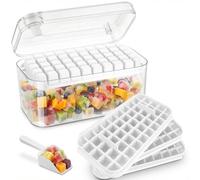 Molde para hielos, Cubitera con tapa,150 cubitos de hielo, incluye 3 bandejas para hielos, 1 pala de hielo, sin BPA, material apto para alimentos, ideal para whisky, cócteles, café, bebidas. (blanco)