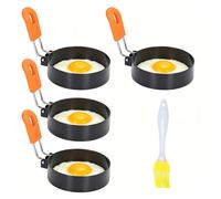 Molde para huevos de 4 piezas, formador de huevos con aislamiento térmico redondo, fácil de desmoldar, fabricante de anillos de cocina con cepillo de limpieza para acampar,