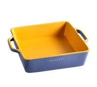 Molde para lasaña Cuadrado de cerámica y Porcelana con asa, Molde Grande para Hornear, Fuente para Horno, Amarillo y Azul, 20 x 15 x 6 cm, 800 ml