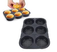 Molde para Panecillos de Hamburguesa de 6 Cavidades, Bandeja Redonda para Horno, Bandeja para Hornear de Silicona para Panecillos de Hamburguesa Caseros