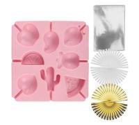 Molde para Piruletas de Silicona DIY con Palitos y Bolsas | Juego de Repostería, Accesorios de Papel y Plástico, Cintas Incluidas, Diseño Creativo para Dulces