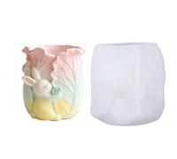 Molde para tarro de velas, 9,4 x 9,6 x 10,2 cm, forma de abrazo de conejo, molde de silicona flexible, contenedor de almacenamiento con patrón de verduras, molde de manualidades para tarros de