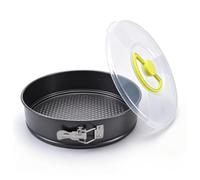 Molde redondo de acero al carbono con tapa, base plana, molde redondo con revestimiento antiadherente, molde para tartas de queso, galletas, postres, horno hasta 230 °C, diámetro opcional 24-26-28 cm