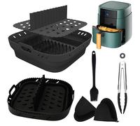 Molde Silicona Freidora de Aire 21cm con Separador - 5Pcs Accesorios Freidora de Aire sin Aceite, Antiadherente/Fácil de Limpiar, Compatible con Cosori 5.5L Cecotec 6L con Pinza Cepillo Manoplas