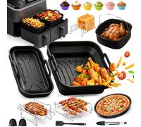 Molde Silicona Freidora de Aire para Philips Dual Basket 3000-5000 Serie 9L | 17 Piezas Accesorios Air Fryer, para Philips NA350/NA550 9L (3L/6L), con Plegable Molde Silicona, Rejilla, Bandeja para Pizza