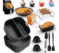 Molde Silicona Freidora de Aire para Russell Hobbs XXL 8L (27170-56) / 8,3L(27632-56), Reutilizable Recipientes Cuadrado Airfryer Accessoire Cesta Utensilios Antiadherente, Sin BPA (21 Piezas)