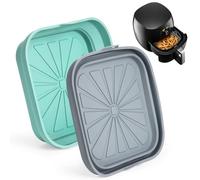 Molde Silicona Freidora de Aire, Set de 2 Recipientes para Airfryer, Antiadherentes y Plegables, Bandeja Cuadrada para Cestas de Más de 3 L, Compatible con Horno y Microondas (Azul Claro, Gris)