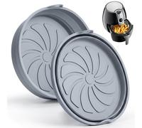 Molde Silicona Freidora de Aire, Set de 2 Recipientes para Airfryer, Antiadherentes y Plegables, Bandeja Redondo para Cestas de Más de 3 L, Compatible con Horno y Microondas, Gris