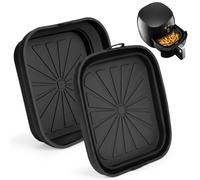 Molde Silicona Freidora de Aire, Set de 2 Recipientes para Airfryer, Antiadherentes y Plegables, Bandeja Cuadrada para Cestas de Más de 3 L, Compatible con Horno y Microondas (Negro)