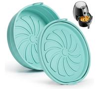 Molde Silicona Freidora de Aire, Set de 2 Recipientes para Airfryer, Antiadherentes y Plegables, Bandeja Redondo para Cestas de Más de 3 L, Compatible con Horno y Microondas, Azul