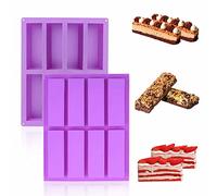 Molde Silicona Rectangular, 2 Piezas Molde Turron Silicona, Moldes para Turrones, 8 Cavidades Adecuado para Hacer Barras Nutritivas de Cereales Chocolate Pan Pudín(Púrpura)