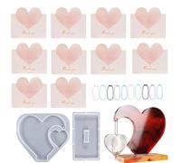molde silicona resina epoxi corazón doble kit manualidades 1 juego 20.2x18.3cm con base 15x8cm con tarjetas felicitación naranja y cadena de cuentas para decoración DIY regalo