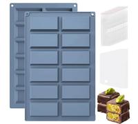 Molde Silicona Tableta Chocolate Forma Dubai Ladrillos de Oro, 2 Pcs Moldes Chocolate Turron Profundos para Barra de Energía de Chocolat y Reposteria(100 pcs bolsas y raspador)