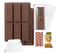 Molde Tableta Chocolate, 2Pcs Moldes de Silicona para Chocolate, Moldes Chocolate Silicona con 100Pcs Bolsa de Dulces y 1Pcs Raspador para Dulces de Chocolate