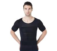 Moldeadores de Cuerpo for Hombres, Camisetas Manga Corta Ajustadas con Abdomen elástico, sin Mangas, Ropa Interior Moldeadora, Adelgazante, Moldeador Senos para La Práctica Deportiva(Black,L)