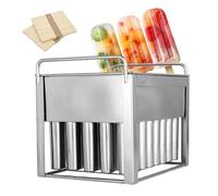 Moldes comerciales de acero inoxidable con palos de madera, ideales para helados y golosinas congeladas para actividades de verano