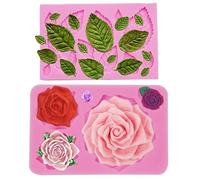 Moldes de 5 tamaños surtidos de rosa, flores y hojas de silicona para fondant para decoración de pasteles, caramelos, chocolate, manualidades, molde de resina de hojas de rosas