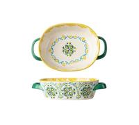 Moldes de cerámica para lasaña, creativos, color bajo esmalte, resistentes a altas temperaturas, bandeja para hornear, plato de cena, doble oreja, sopa, frutas, uso doméstico para hornear pasteles