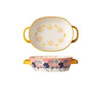 Moldes de cerámica para lasaña, creativos, color bajo esmalte, resistentes a altas temperaturas, bandeja para hornear, plato de cena, doble oreja, sopa, frutas, uso doméstico para hornear pasteles