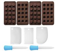 Moldes De Chocolate De 4 Piezas Con Raspadores Blancos De 3 Piezas Y Goteros Azules De 2 Piezas, Utensilios Para Hornear, Moldes De Silicona, Moldes Para Dulces