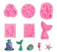 Moldes de Cola de Sirena, 6 Pcs Marina Animales Moldes Silicona, Molde de Silicona, Molde de Fundición 3D con Temática del Océano, Para Tartas, Pasteles, Magdalenas, Chocolate, Rosa
