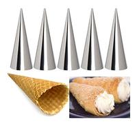 Moldes de cuerno de crema, tamaño grande, paquete de 5 moldes de cuerno de crema de acero inoxidable, molde de cuerno de crema para gofres, cono de pastelería, molde de croissant (A)