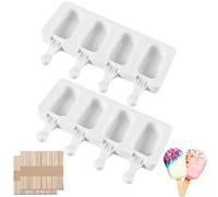 Moldes de Helado, 2 Pack Molde de Helado de Silicona con 100 Palos Madera, Popsicle Moldes 4 Cavidades, Moldes de Paletas de Hielo, Sin BPA, para Helados DIY Niños, para Chocolate Postre congelado