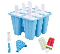 Moldes de Helado, 6 Cavidades Molde de Paleta de Silicona Sin BPA, Juego de Moldes para Polos, DIY Popsicle Mold con 1 Plegable Embudo y 1 cepillo de limpieza - Azul