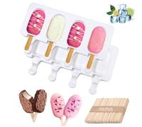 Moldes de Helado,8 Pack Juego de Moldes para Polos, 2 Unidades Molde de Silicona para Helados de Chocolate, con 4 Cavidades y 100 Palos de Madera, sin BPA Helado DIY