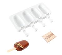 Moldes de Helado, Moldes Helados, Moldes para Helados de Silicona, 4 Cavidades Popsicle Moldes con 50 Palos Madera, para Paletas y Helados, Postre, Chocolate, Bricolaje, Reutilizable