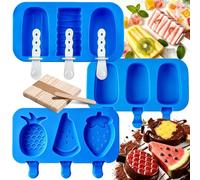 Moldes de Helados Silicona con Palo,Polo apilable,9 Cavity Juego de Moldes para Polos,Moldes Helado Silicona sin BPA Paletas para Niños Adultos,Postre,Chocolate,Bricolaje,con 50 unids Palos de Madera